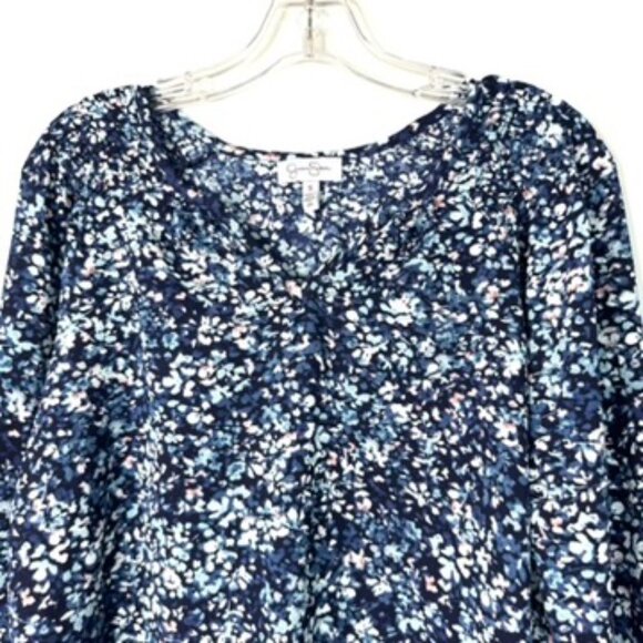 Jessica Simpson Blue Floral Blouse Long Sleeve Women’s Size Small - Picture 3 of 13
